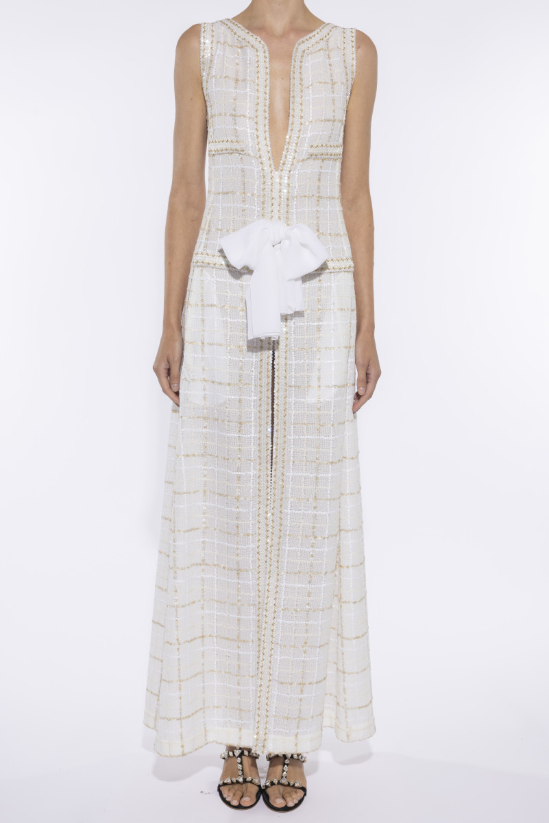 Giambattista Valli Sleeveless tweed gown with metallic threads