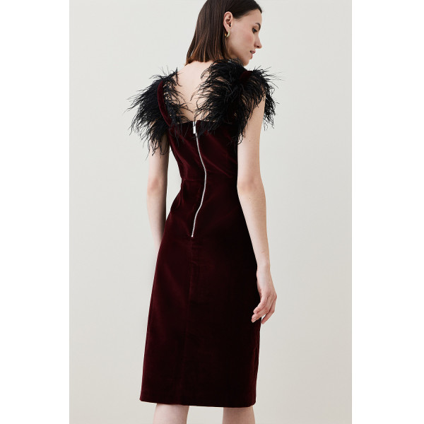 Karen Millen Velvet Feather Strap Midi Dress