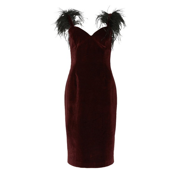 Karen Millen Velvet Feather Strap Midi Dress