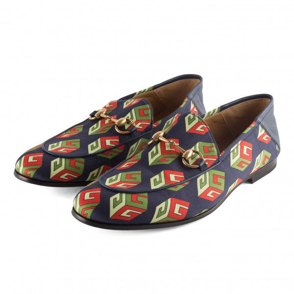 Gucci Logo Fabric and Leather Loafers