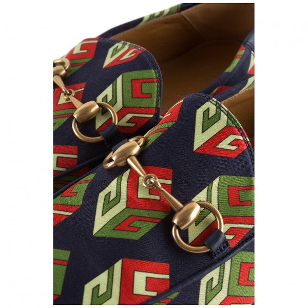 Gucci Logo Fabric and Leather Loafers