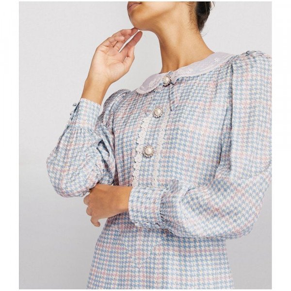 Alessandra Rich Silk Houndstooth Midi Dress