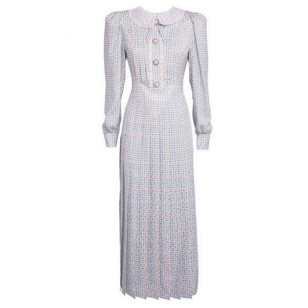 Alessandra Rich Silk Houndstooth Midi Dress