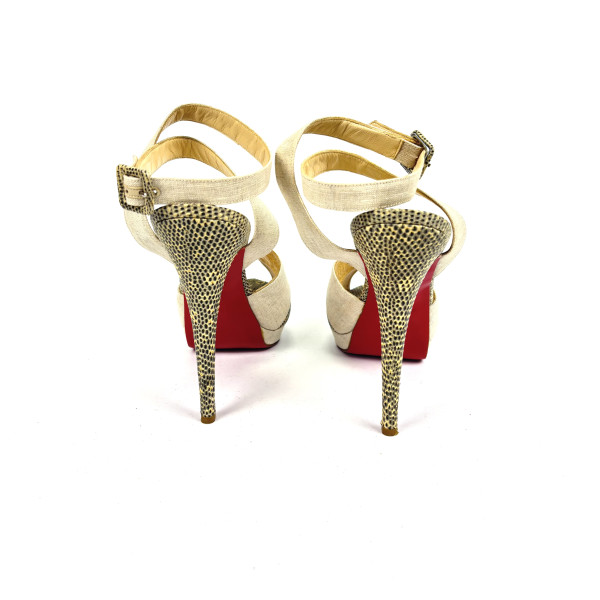 Christian Louboutin Linen & Snakeskin Platform Heels
