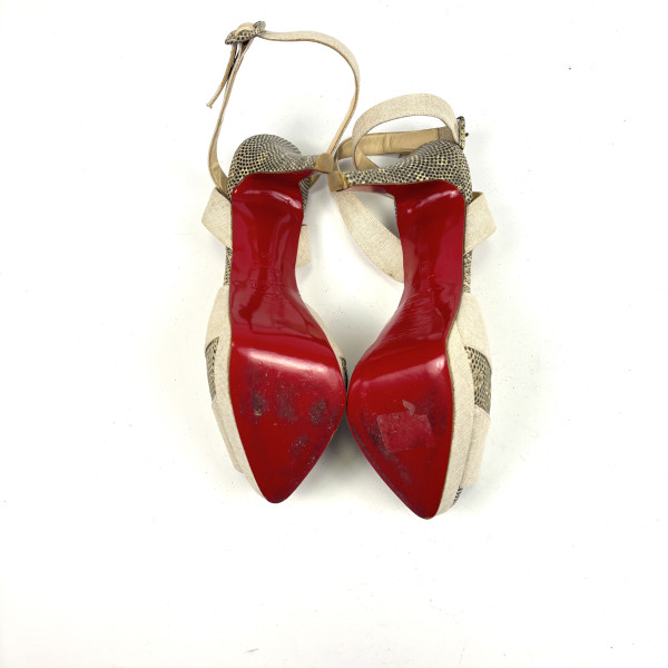 Christian Louboutin Linen & Snakeskin Platform Heels