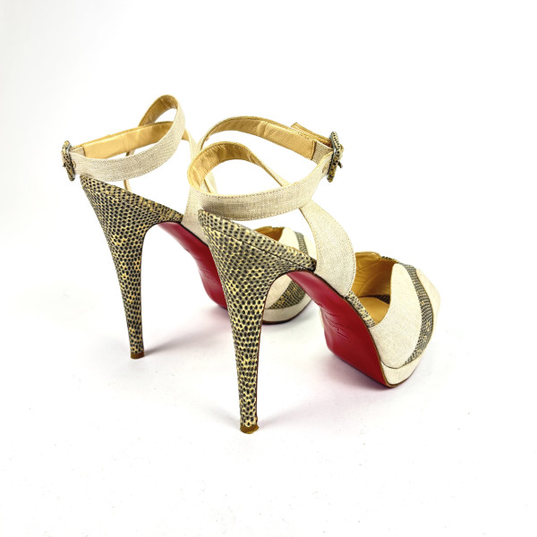 Christian Louboutin Linen & Snakeskin Platform Heels