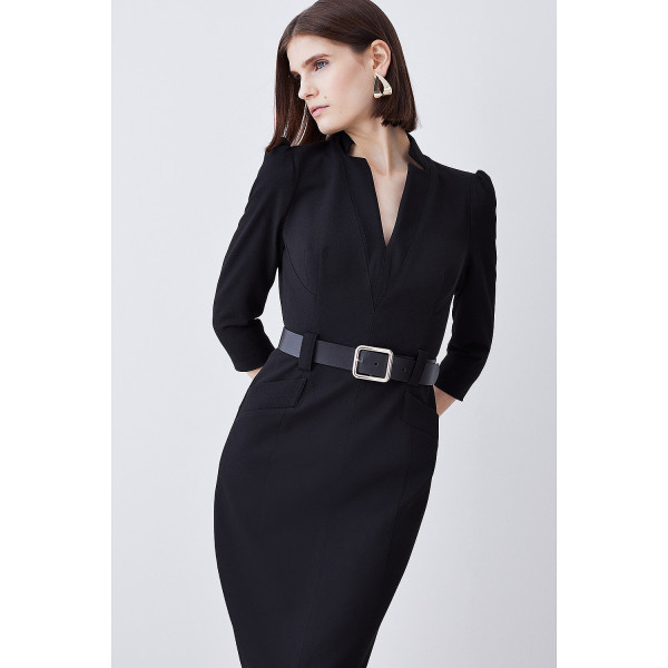 Karen Millen Structured Crepe Belted Forever Midi Dress
