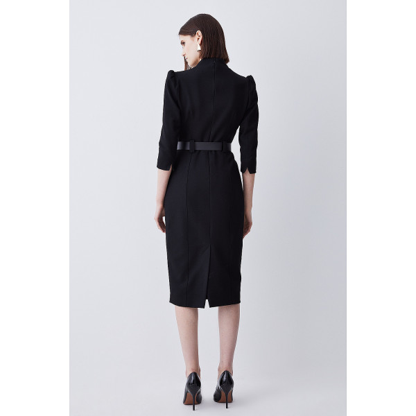 Karen Millen Structured Crepe Belted Forever Midi Dress