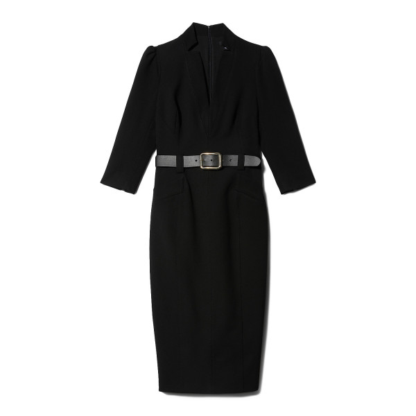 Karen Millen Structured Crepe Belted Forever Midi Dress