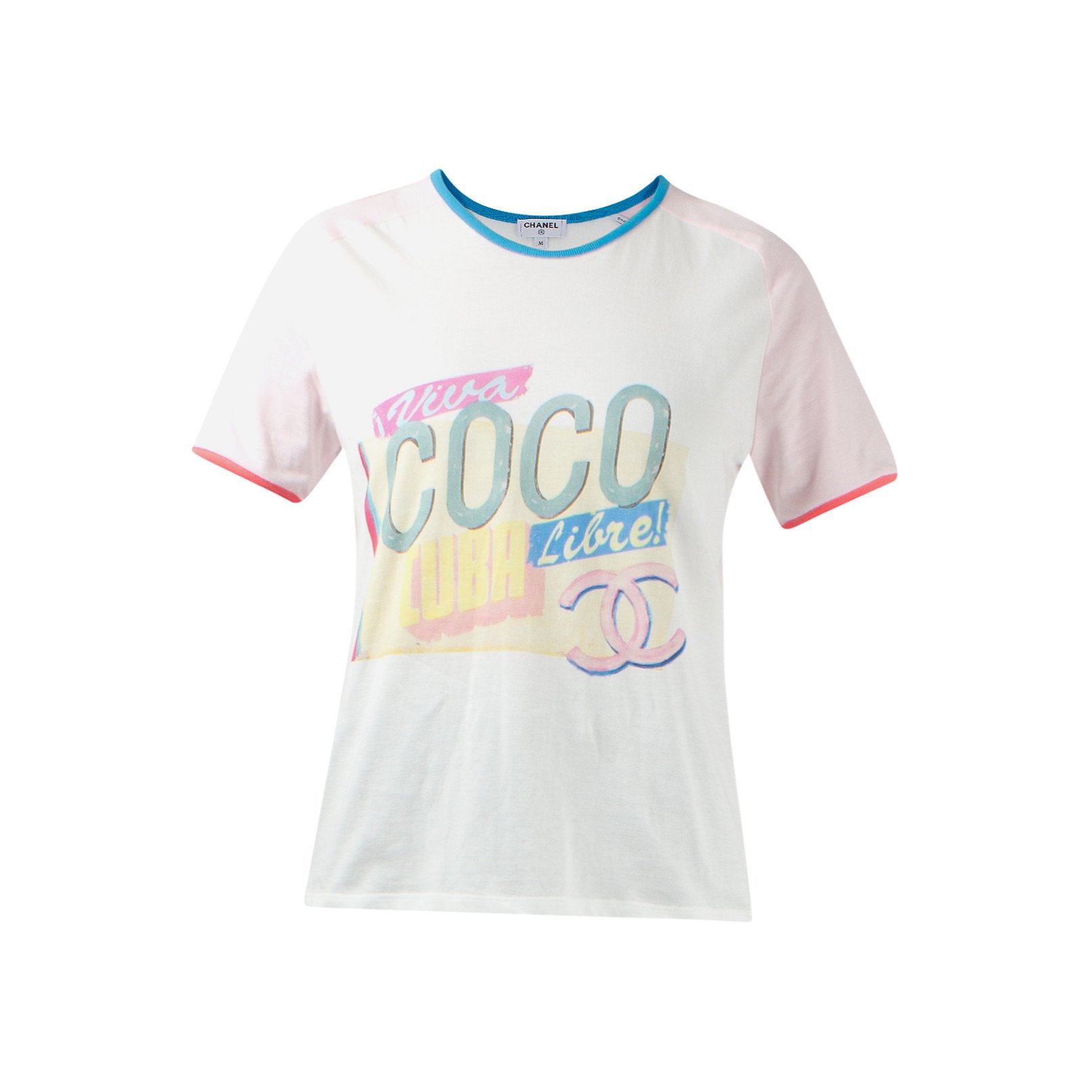 Chanel Coco Cuba shirt white pastel pink sleeves  wwwchanelvintagenet