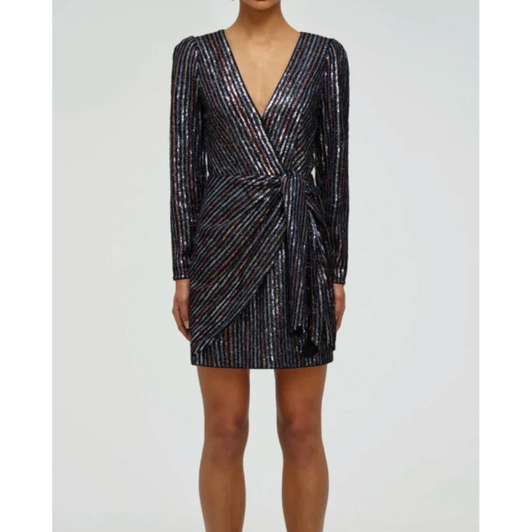 Self-Portrait Stripe Sequin Draped Mini Dress