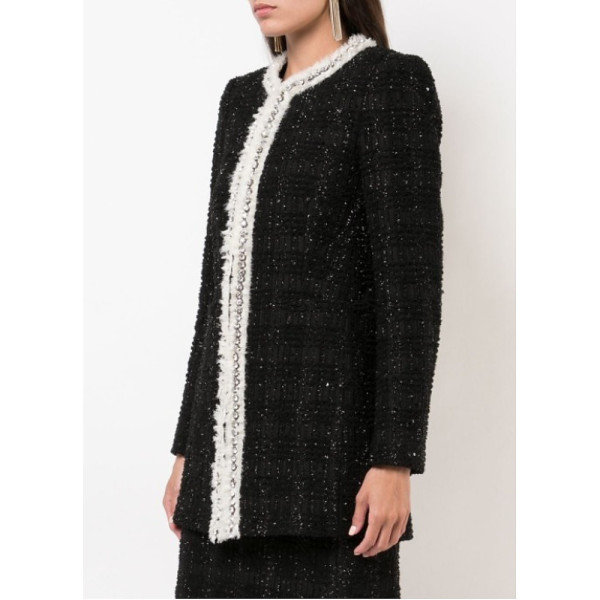 Alice + Olivia Collarless Bouclé Glitter Embroidered Coat