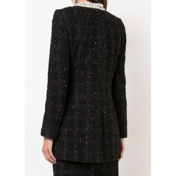 Alice + Olivia Collarless Bouclé Glitter Embroidered Coat