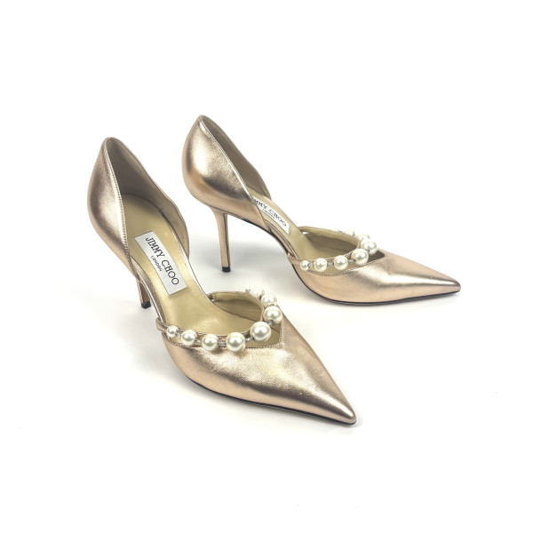 Jimmy Choo Aurelie 65 Ballet Pink Metallic Nappa Pearl Pumps
