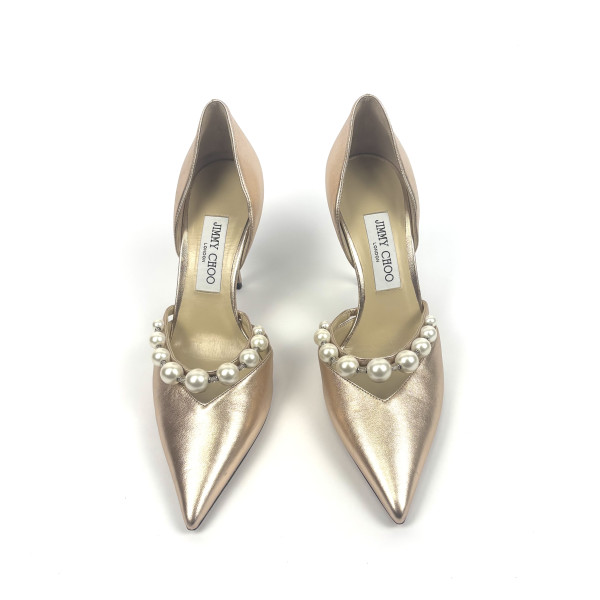 Jimmy Choo Aurelie 65 Ballet Pink Metallic Nappa Pearl Pumps