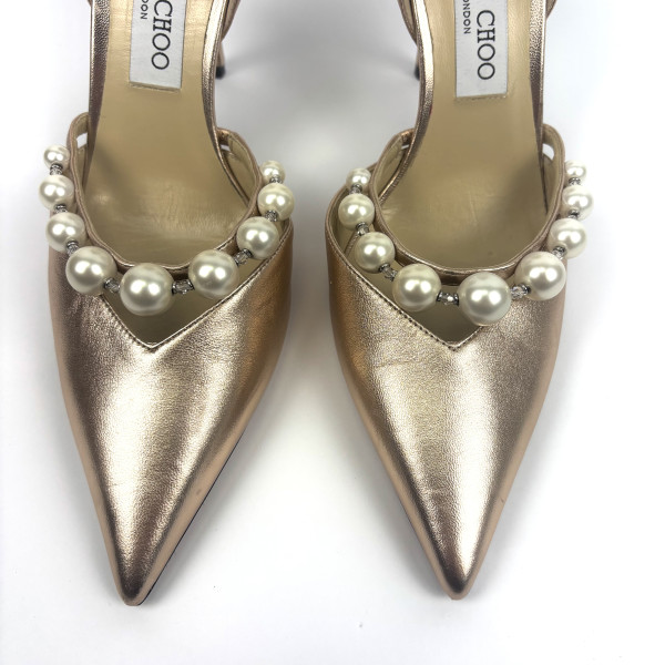 Jimmy Choo Aurelie 65 Ballet Pink Metallic Nappa Pearl Pumps