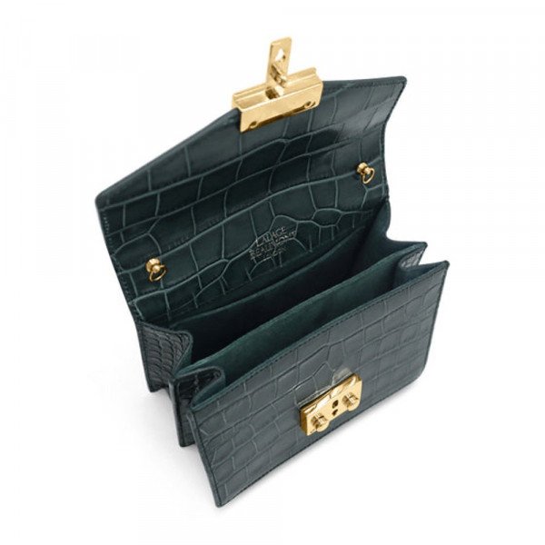 Lalage Beaumont Coppelia Small 'Croc' Print Leather Shoulder Bag - Dark Green