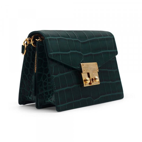 Lalage Beaumont Coppelia Small 'Croc' Print Leather Shoulder Bag - Dark Green