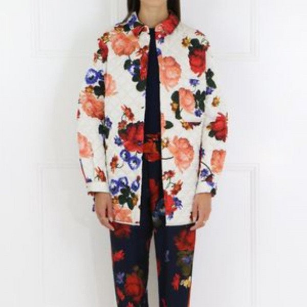 Mother of Pearl Quilted Floral-Print Satin Jacket