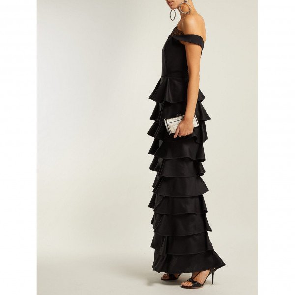 Emilio De La Morena Off-The-Shoulder Tiered Silk Gown