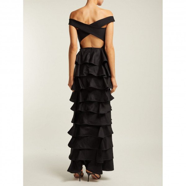 Emilio De La Morena Off-The-Shoulder Tiered Silk Gown