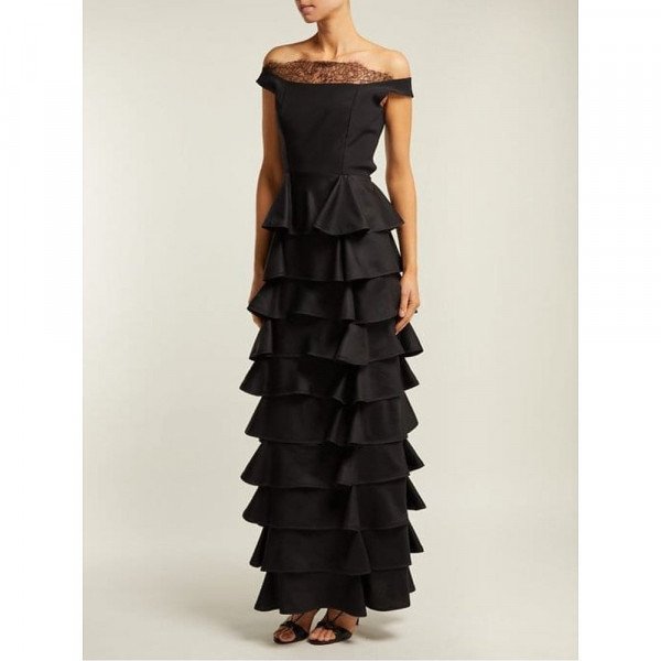 Emilio De La Morena Off-The-Shoulder Tiered Silk Gown