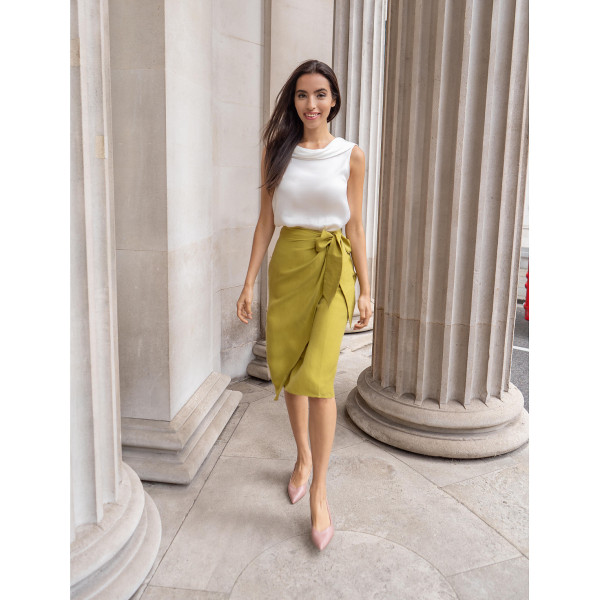 FEMPONIQ Linen and Cupro-Blend Bow Tie Wrap Skirt