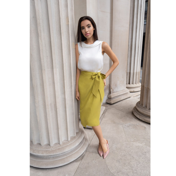 FEMPONIQ Linen and Cupro-Blend Bow Tie Wrap Skirt