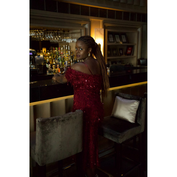 NALÈ Red Off-Shoulder Flared Sequin Gown