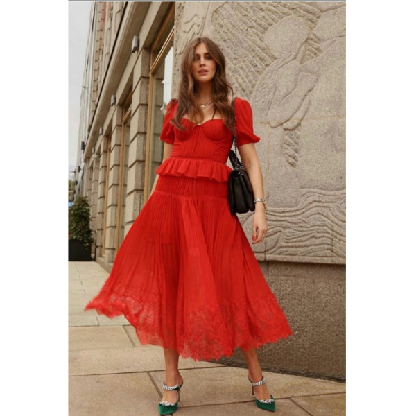 Self-Portrait Chiffon Midi Dress