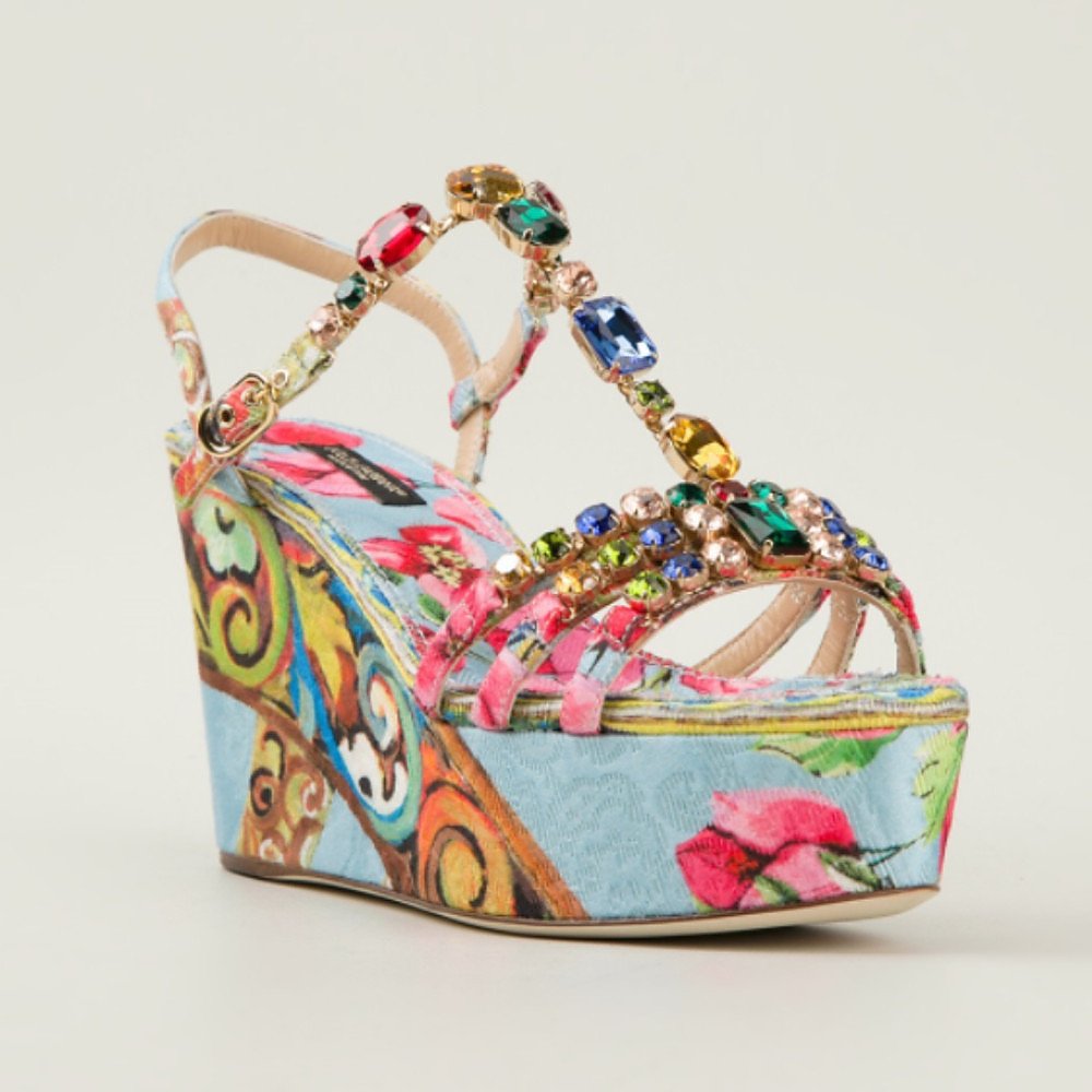 Rent Buy DOLCE & GABBANA Multicolour Crystal-Embellished Wedge Sandals | MY  WARDROBE HQ