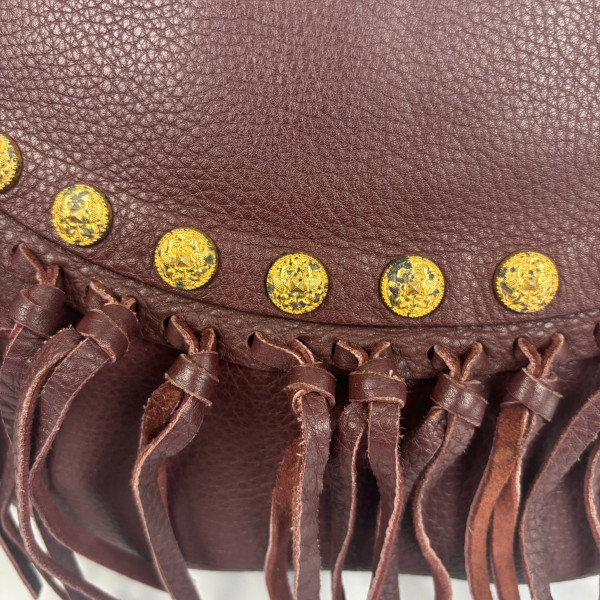 Valentino C-Rockee Studded Fringe Hobo Bag in Red Leather with Gold Studs