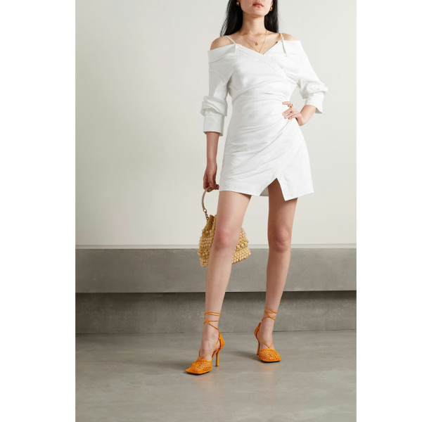 Jonathan Simkhai Monrow Cold-Shoulder Gathered Linen-Blend Mini Dress