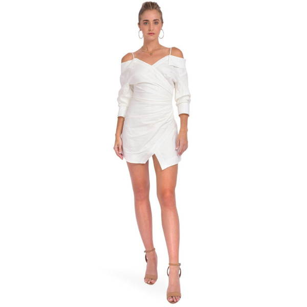 Jonathan Simkhai Monrow Cold-Shoulder Gathered Linen-Blend Mini Dress