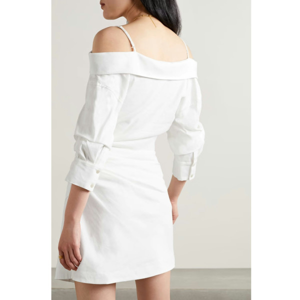 Jonathan Simkhai Monrow Cold-Shoulder Gathered Linen-Blend Mini Dress