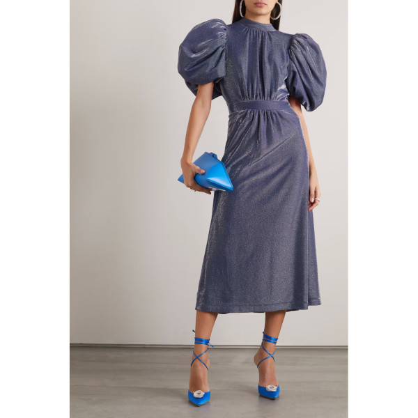 ROTATE Birger Christensen Noon Metallic Jersey Midi Dress