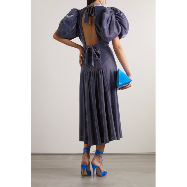 ROTATE Birger Christensen Noon Metallic Jersey Midi Dress