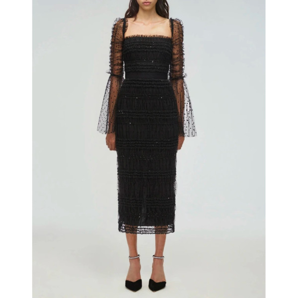 Self-Portrait Dot Mesh Midi Dress