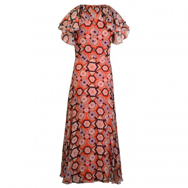 Vintage Printed Ruffle Wrap Dress