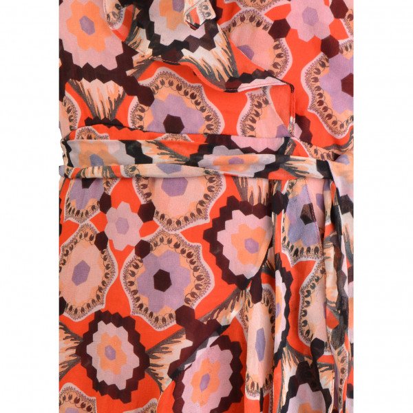 Vintage Printed Ruffle Wrap Dress