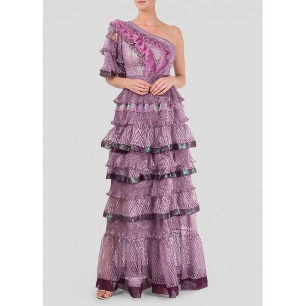 Bora Aksu One Shoulder Tiered Ruffle Gown