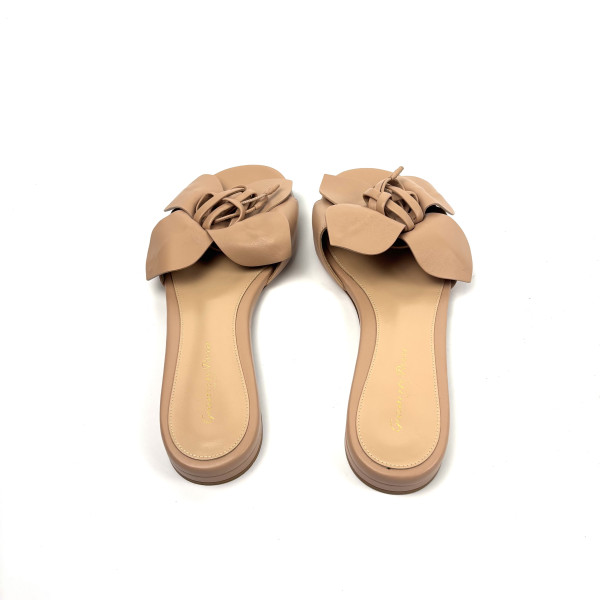 GIANVITO ROSSI Nude Leather Floral Slide Sandals
