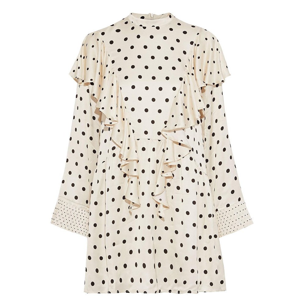 Mother of Pearl India Ruffled Polka-Dot Satin Mini Dress
