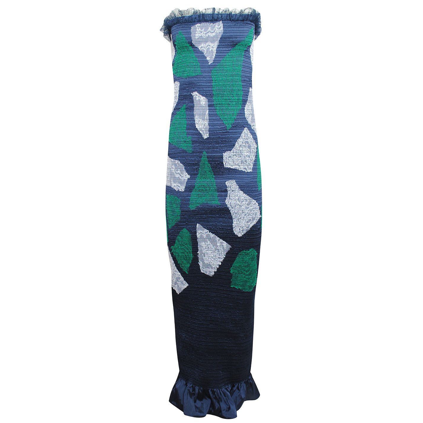 Emilio De La Morena Shirring & Lace Applique Dress
