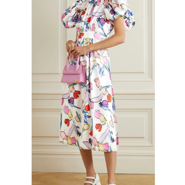 ROTATE Birger Christensen Noon Floral Print Satin Midi Dress