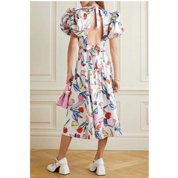 ROTATE Birger Christensen Noon Floral Print Satin Midi Dress