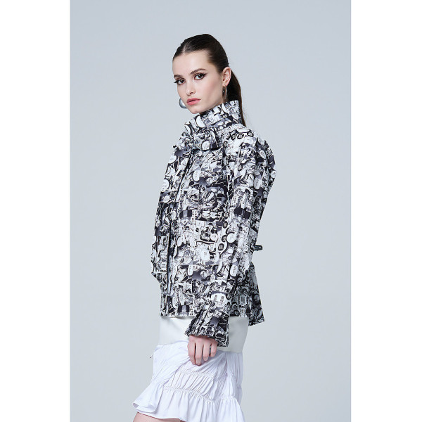 JU-NNA Chelsea - Cotton Blouse in Comic Print W/ Pleated Collar & Long Bow Tie