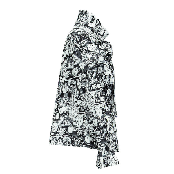 JU-NNA Chelsea - Cotton Blouse in Comic Print W/ Pleated Collar & Long Bow Tie