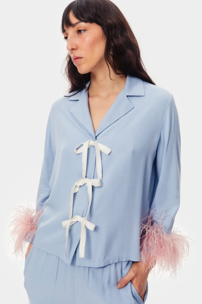 Sleeper Pajama set with bows and detachable feathers in pale blue