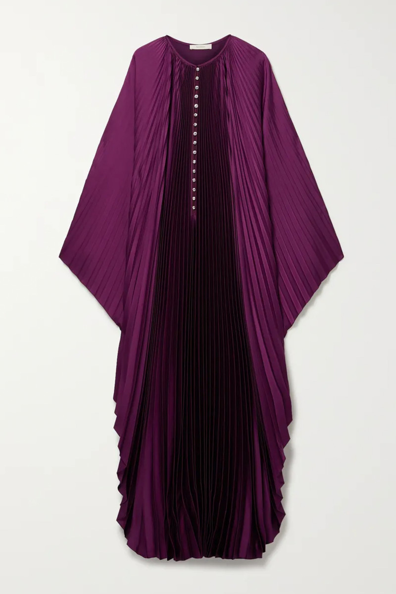 Sem Sem Satin Plissé<br>
Kaftan with Crystal Buttons Purple